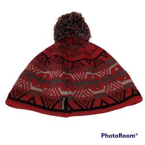 Columbia Unisex Pom Red Black Grey Design Wool Blend Beanie